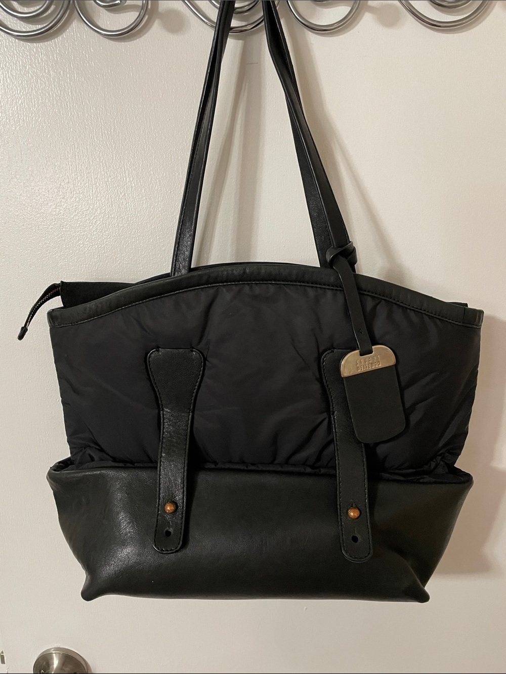 Stuart Weitzman Black Nylon and Leather Tote